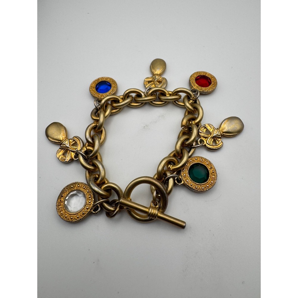 Vintage Elizabeth Taylor Charm Bracelet White Diamonds Perfume Toggle Clasp - Picture 7 of 10